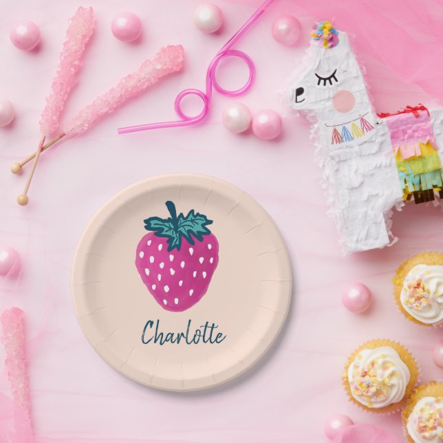 Prato De Papel Nome Personalizado da Fruta de Morango Cujo (Festa)