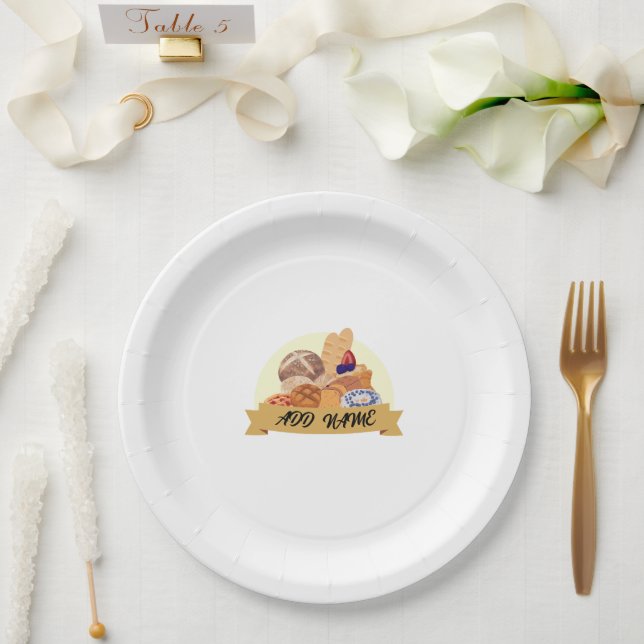 Prato De Papel Nome personalizado da padaria de pastelaria de sob (Casamento)