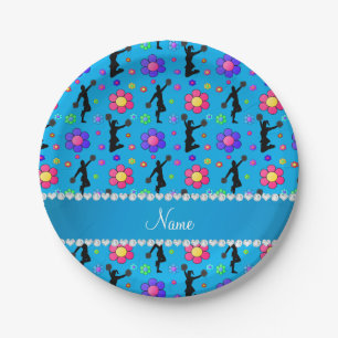 Prato De Papel Nome personalizado das flores azuis de guitarrista