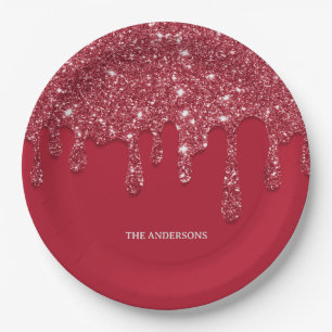 Prato De Papel Nome Personalizado de Drivers de Glitter Vermelho