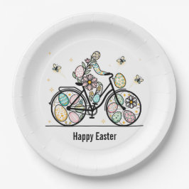 Prato De Papel Nome Personalizado Design de Bicicleta de Páscoa