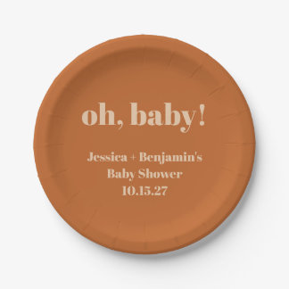 Prato De Papel Nome Personalizado do Chá de fraldas Terracotta de
