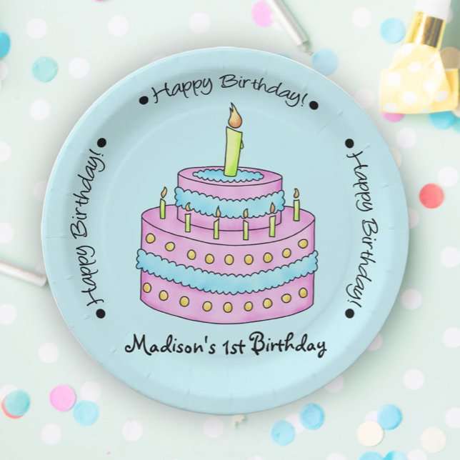 Prato De Papel Nome personalizado do primeiro aniversario do bebê (Celebrate a first birthday and make it special with easy to edit name personalization!)