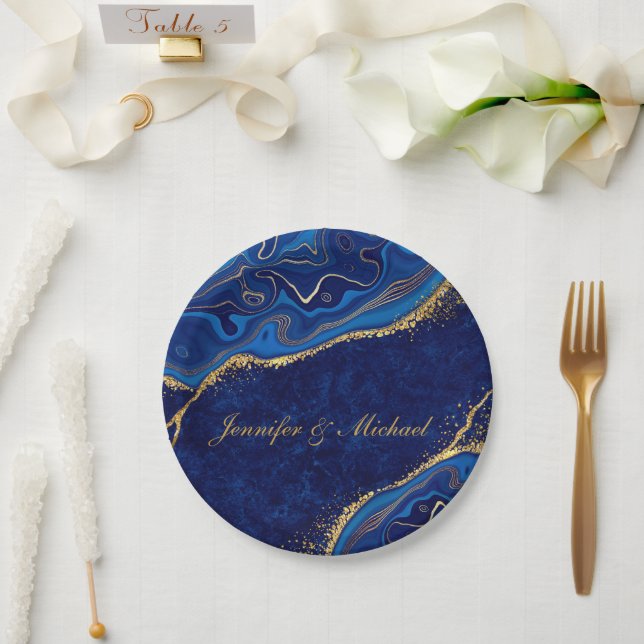 Prato De Papel Nome Personalizado Elegante de Casamento Moderno D (Casamento)