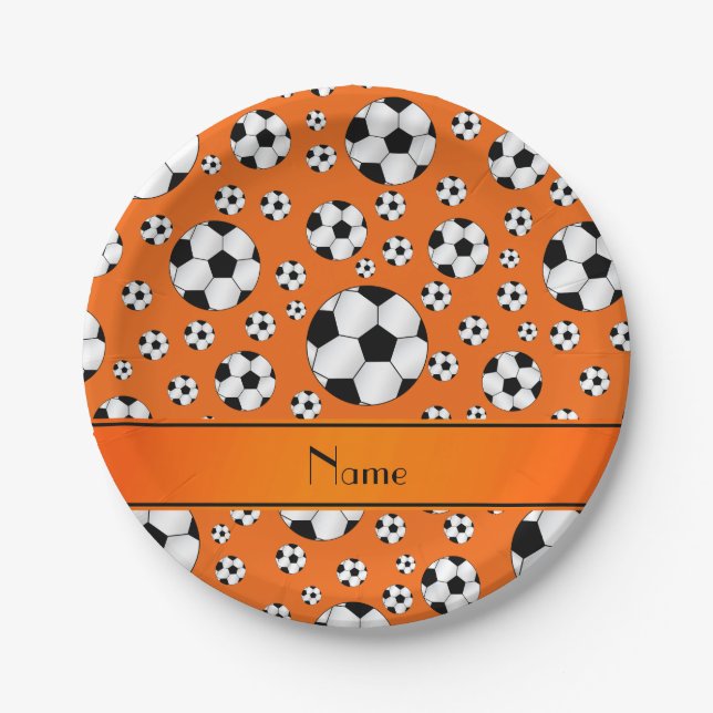 Prato De Papel Nome personalizado esferas de futebol laranja-dive (Frente)
