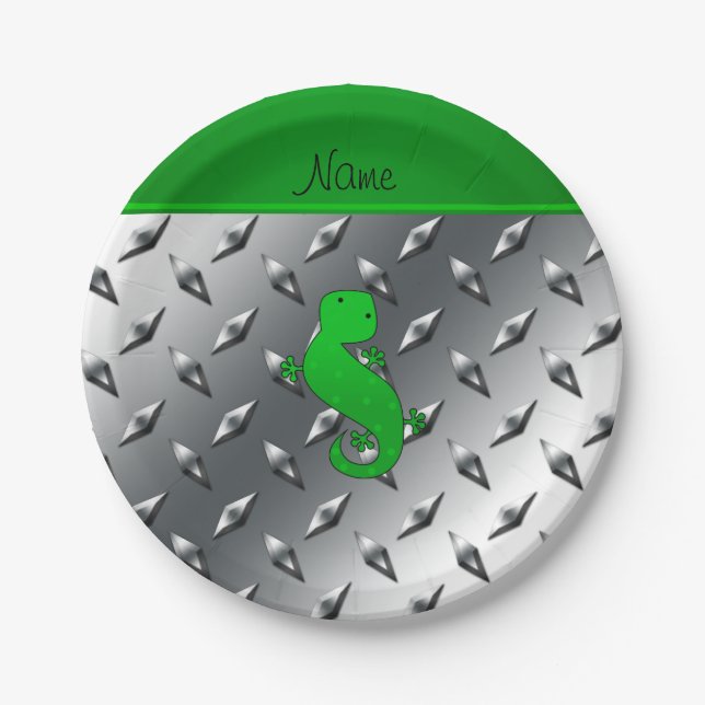 Prato De Papel Nome personalizado: gecko prateada em chapa (Frente)