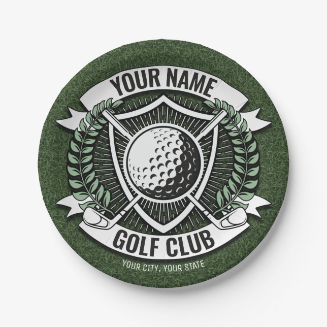 Prato De Papel Nome Personalizado Golfer Golf Club Turf Clubhouse (Frente)