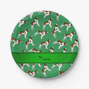 Prato De Papel Nome personalizado "green brittany spaniel dog"