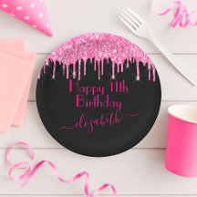 Nome Personalizado + Idade Rosa Quente Brilho Gote