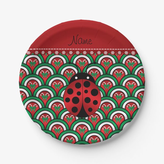 Prato De Papel Nome personalizado ladybug metade dos círculos can (Frente)