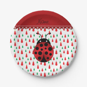 Prato De Papel Nome personalizado ladybug verde-vermelho-neve