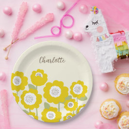 Prato De Papel Nome personalizado mínimo de girassol moderno mini