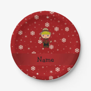 Prato De Papel Nome personalizado, mountie red snowflakes