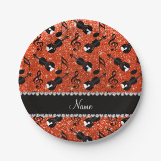 Prato De Papel Nome personalizado neon orange glitter viola músic
