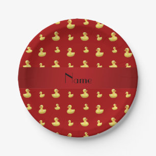 Prato De Papel Nome personalizado padrão de pato de borracha verm