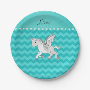 Prato De Papel Nome personalizado pegasus turquoise chevrons