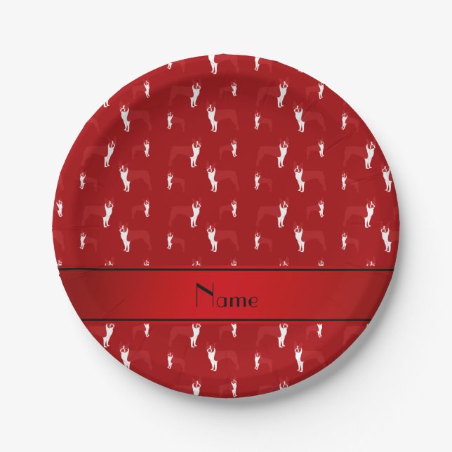Prato De Papel Nome personalizado red boston terrier (Frente)