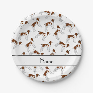 Prato De Papel Nome personalizado: White brittany spaniel dog