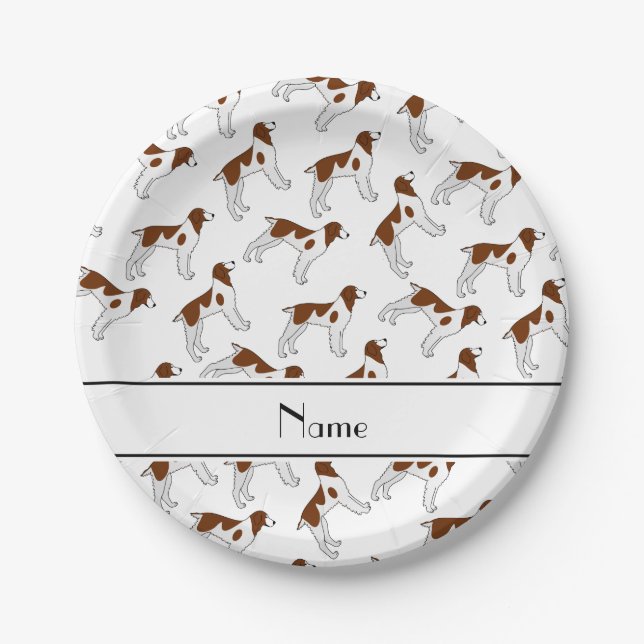 Prato De Papel Nome personalizado: White brittany spaniel dog (Frente)