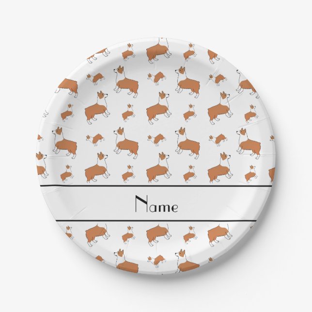 Prato De Papel Nome personalizado White Welsh corgi pembroke dog (Frente)