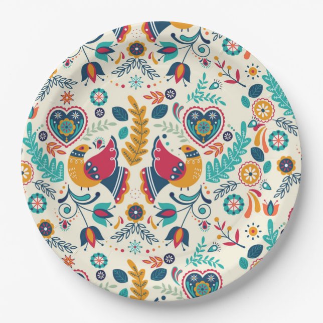 Prato De Papel Nordic folk art pattern (Frente)
