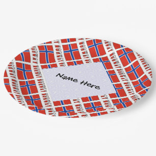 Prato De Papel Noruega Bandeira Norueguesa Personalizada com Nome