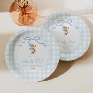 Prato De Papel Nós Mal Podemos Esperar Urso de Pelúcia Azul Baby 