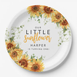 Prato De Papel Nossa pequena Festa de aniversário de girassol