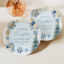 Prato De Papel Nossa Pequena Festa de aniversário de inverno Azul