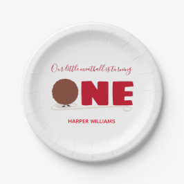 Prato De Papel Nossa Pequena Meatball Virando Um Primeiro Anivers