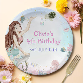 Prato De Papel Nossa Pequena Sereia Festa de Quarto Aniversário