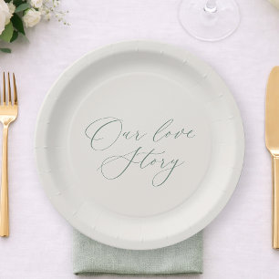 Prato De Papel Nossas placas de casamento verde Sage Our Love Sto