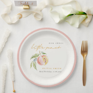 Prato De Papel Nosso Doce Pequeno Pêssego Fofo Aniversário Aquare