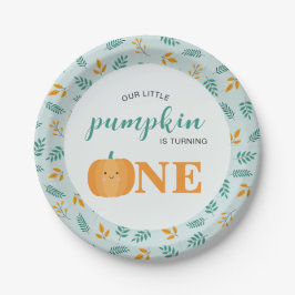 Prato De Papel Nosso Pequeno primeiro aniversario De Abóbora