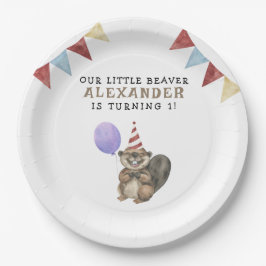 Prato De Papel Nosso pequeno primeiro aniversario de castor