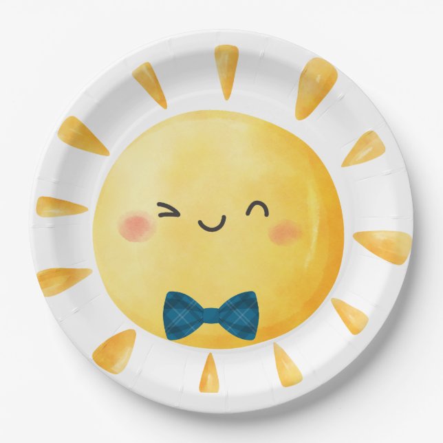 Prato De Papel Nosso pequeno sonzinho primeiro Sol de Aniversário (Frente)