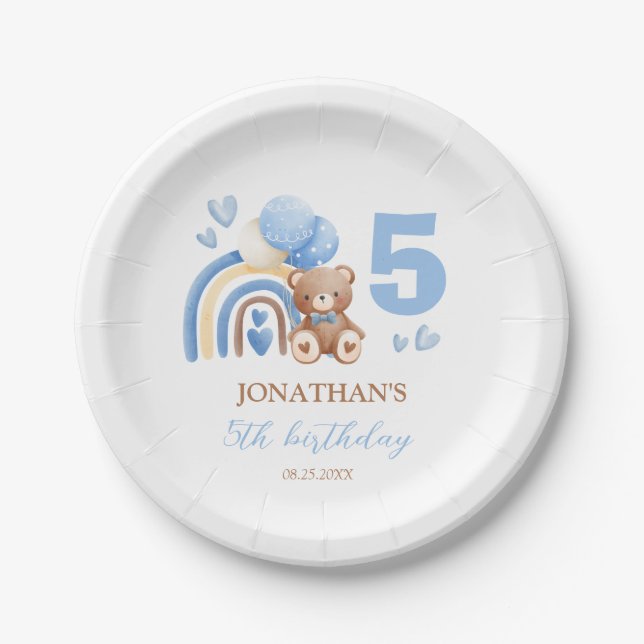 Prato De Papel Nosso Pequeno Urso Arco-Íris Balão Aniversário (Frente)