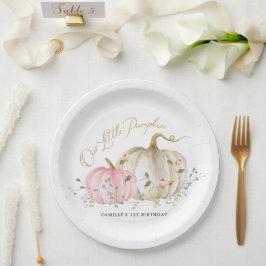 Prato De Papel Nosso primeiro aniversario de Menina de Abóbora