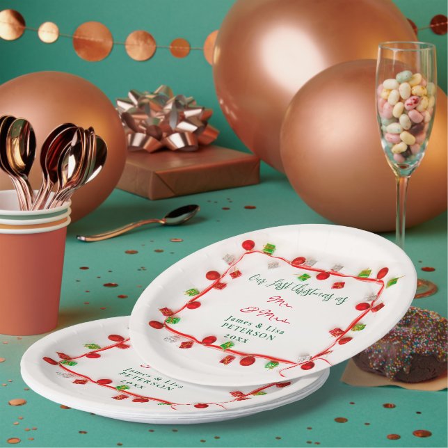 Prato De Papel Nosso Primeiro Natal como Sr. & Sra. (Múltiplo)