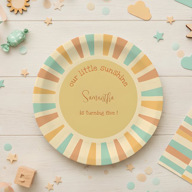 Prato De Papel nosso sol grande sol com raios de aniversário (Criador carregado)