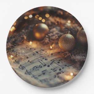Prato De Papel Notas Musicais de Natal Russo Escuro
