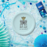 Prato De Papel Nova Iorque Hanukkah NYC Menorah Holiday Azul<br><div class="desc">Apresenta uma ilustração original de um marco clássico da NYC "vestido" para a temporada de férias. Não vê o que está procurando? Precisa de ajuda para a personalização? Entre em contato com Rebecca para ter algo projetado só para você.</div>