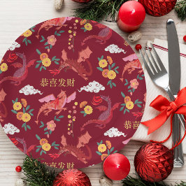 Prato De Papel Novo ano lunar do dragão vermelho