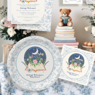 Prato De Papel Novo Capítulo Começa Livro Borboleta Azul Floral