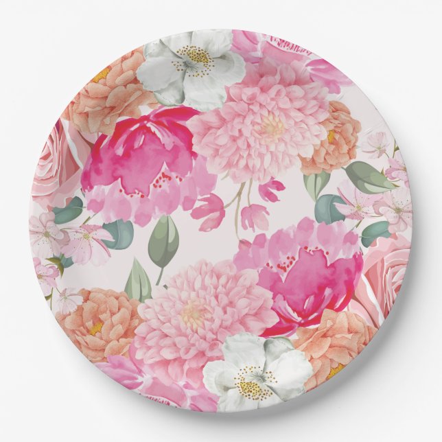 Prato De Papel Noz Floral De Aquarela Em Chá de panela De Bloom (Frente)