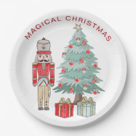 Prato De Papel Nozes, árvore de Natal e folhas de papel