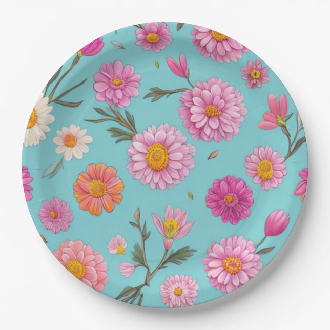 Prato De Papel Núcleo de algodão margarida branca margarida rosa  (Frente)
