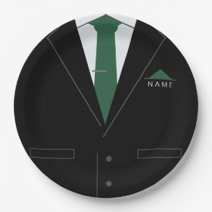 Prato De Papel Núcleo Preto Elegante e Nécktie Verde - Adicione