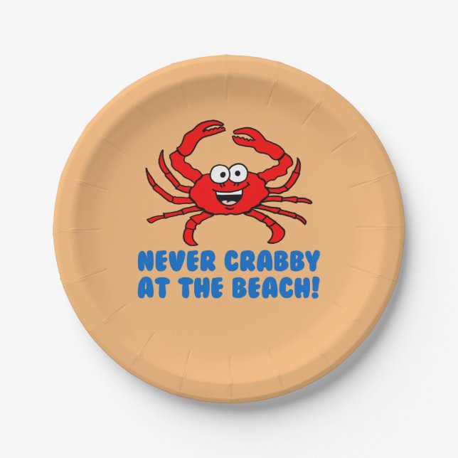 Prato De Papel Nunca Crabby Na Praia (Frente)