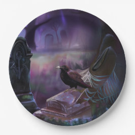 Prato De Papel Nunca mais, Raven Cemetery Creepy Halloween